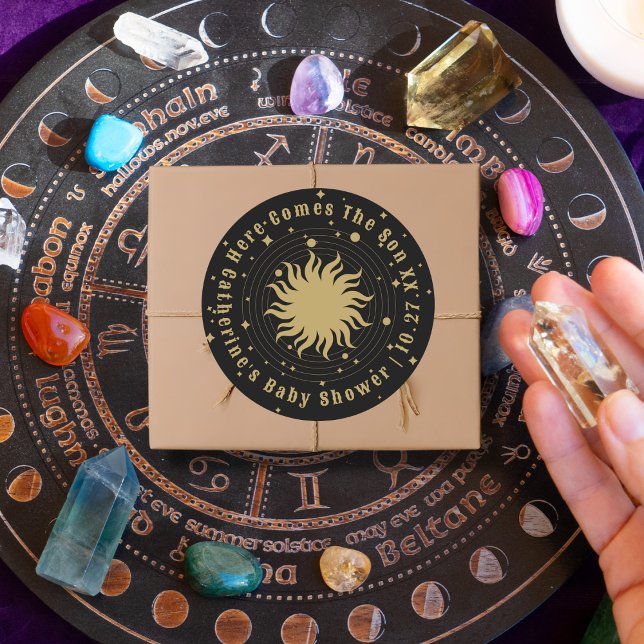 Here Comes The Son | Celestial Baby Shower Classic Round Sticker (Creator Uploaded)