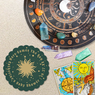 Here Comes The Son   Celestial Baby Shower Paper Coaster