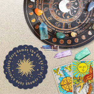 Here Comes The Son Celestial Baby Shower Paper Coaster