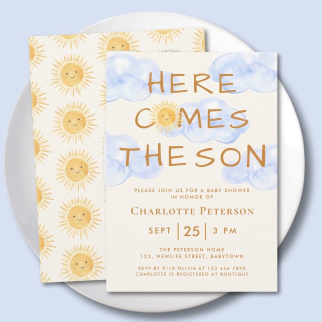Here Comes The Son Cute Baby Shower Invitation (Creator Uploaded)