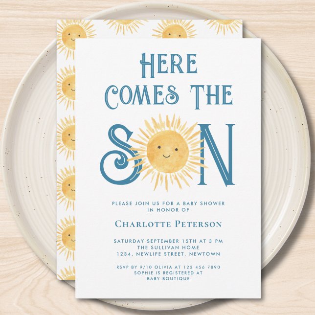 Here Comes The Son Cute Boy's Baby Shower  Invitation (Creator Uploaded)