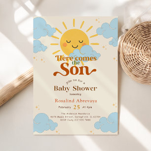Here Comes The Son Cute Retro Baby Shower Invitation