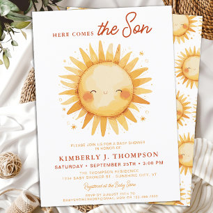 Here Comes The Son Cute Sunshine Boy Baby Shower Invitation