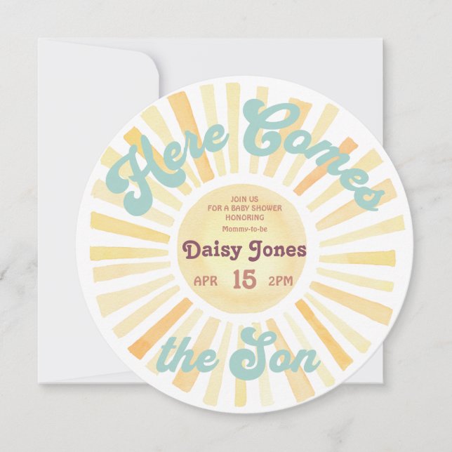 Here Comes the Son Groovy 70s Baby Shower Invitation (Front)