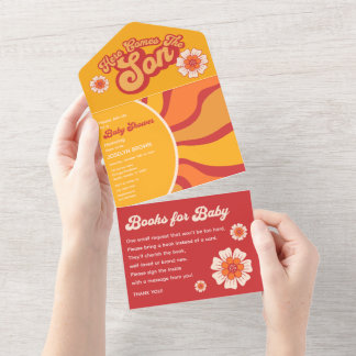 Here Comes The Son Groovy Sunshine Baby Boy Shower All In One Invitation