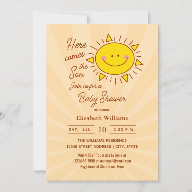 Here Comes The Son Little Sunshine Boy Baby Shower Invitation (Front)