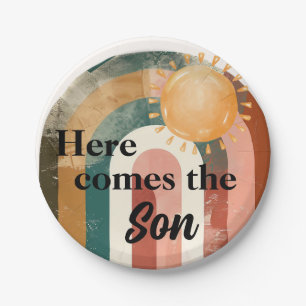 Here Comes the Son Masculine Rainbow Baby Shower Paper Plate
