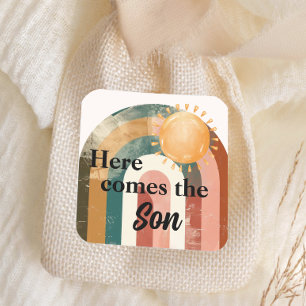 Here Comes the Son Masculine Rainbow  Square Sticker