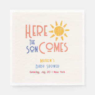 Here Comes The Son Minimal Retro Sun Baby Shower  Napkin