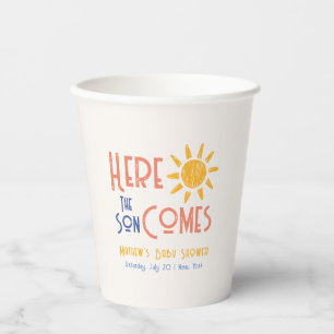 Here Comes The Son Minimal Retro Sun Baby Shower  Paper Cups