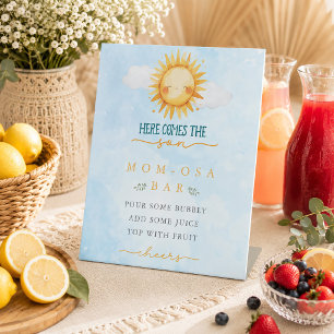 Here comes the Son Mum-osa Bar Baby Shower Pedestal Sign