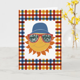Here Comes the Son Plaid Baby Boy Shower Card