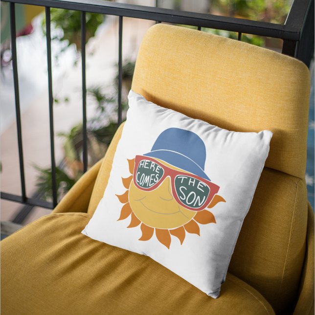 Here Comes the Son Plaid Baby Boy Shower Cushion (Creator Uploaded)