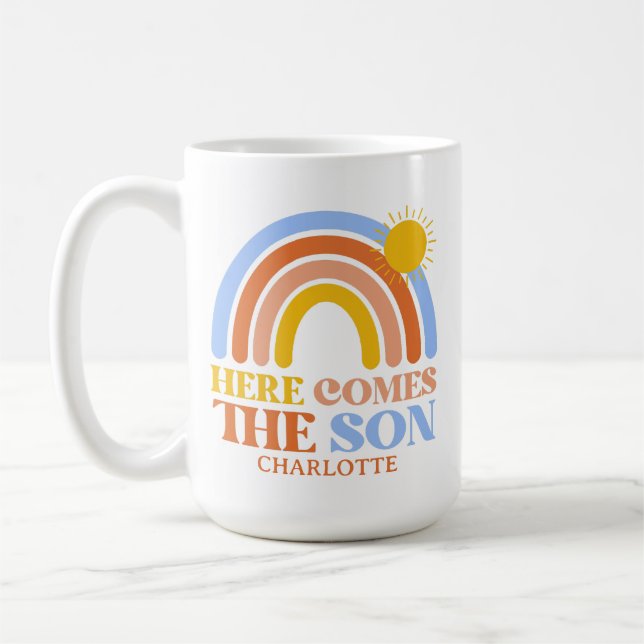 Here Comes The Son Rainbow Boy Baby Shower Coffee Mug (Left)