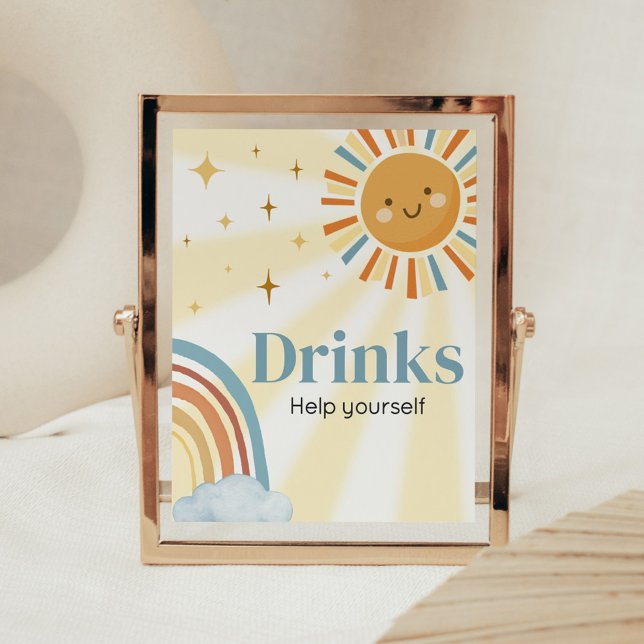 Here Comes the Son Retro Baby Shower Drinks Poster (Retro Here Comes the Son Baby Shower Drinks Sign)