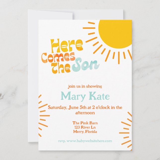 Here Comes the Son retro baby shower Invitation (Front)