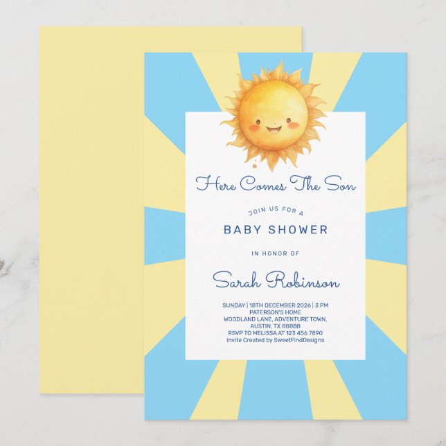 Here Comes The Son Retro Baby Shower Invitation (Front/Back)