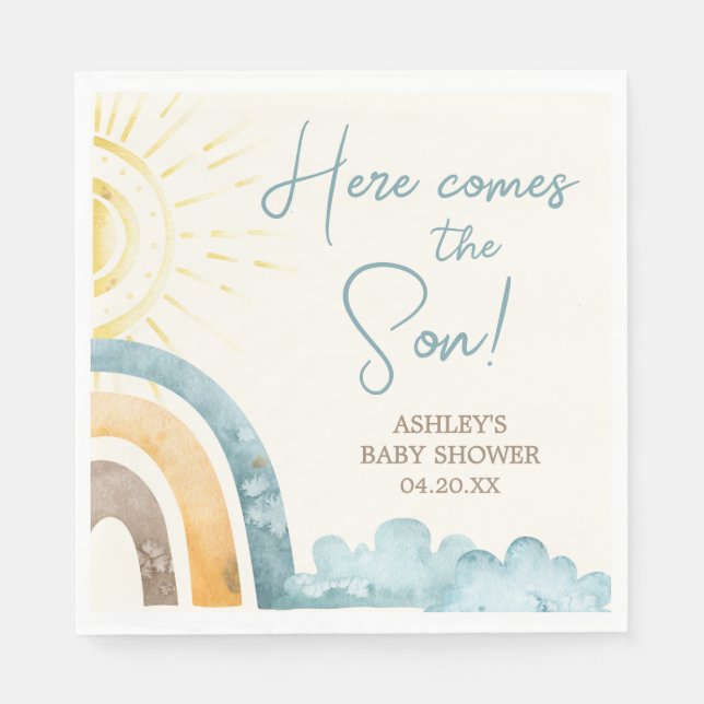 Here Comes The Son Retro Baby Shower Napkin (Front)