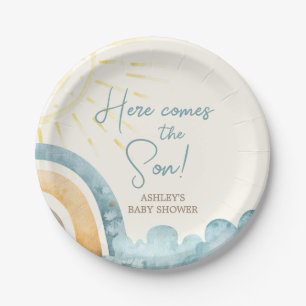 Here Comes The Son Retro Baby Shower Paper Plate