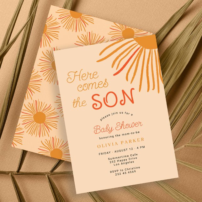 Here comes the son retro boho sun boy baby shower invitation (Creator Uploaded)