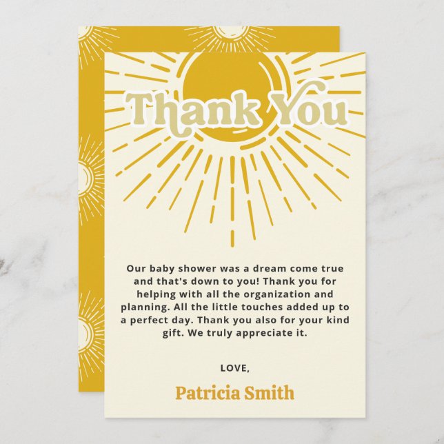 Here comes the son retro boy baby shower thank you card (Front/Back)