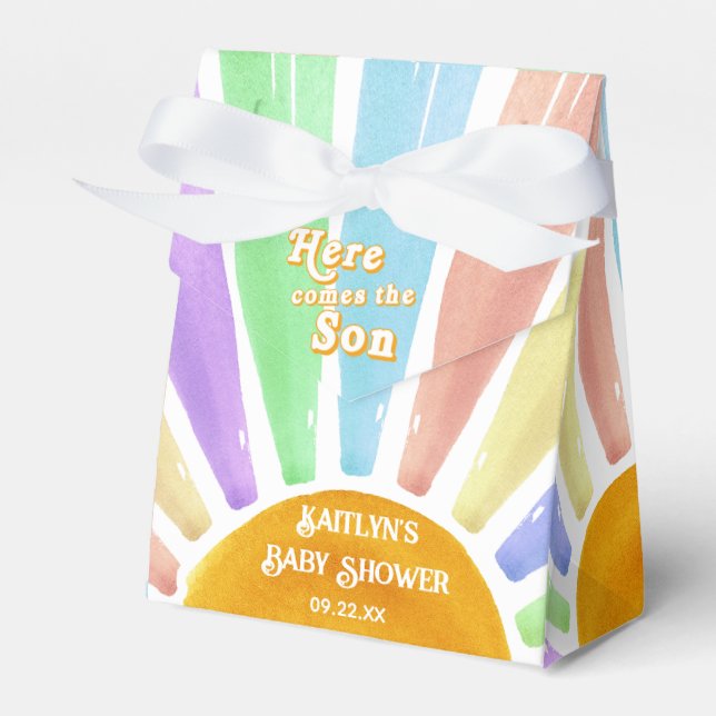 Here Comes The Son Retro Boys Baby Shower Favour Box (Front Side)