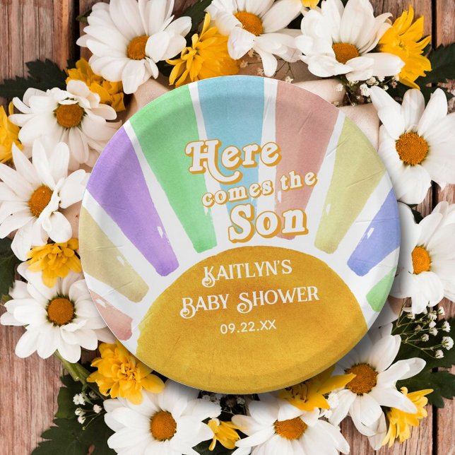 Here Comes The Son Retro Boys Baby Shower Paper Plate (Creator Uploaded)