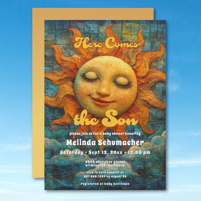 Here Comes the Son Retro Celestial Baby Shower Invitation (Here Comes the Son Retro Celestial Baby Shower Invitation)