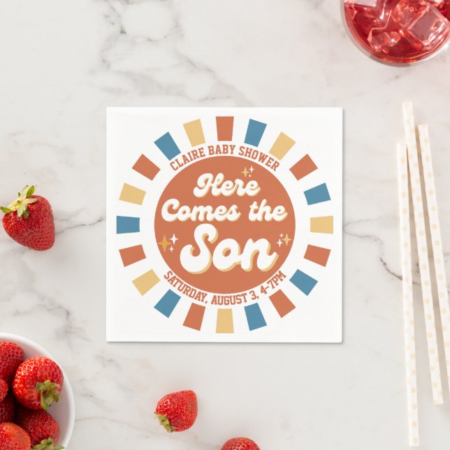 Here Comes the Son Retro Groovy Baby Shower Birth Napkin (Insitu)