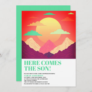 Here Comes The Son Retro Psychedelic Baby Shower Invitation