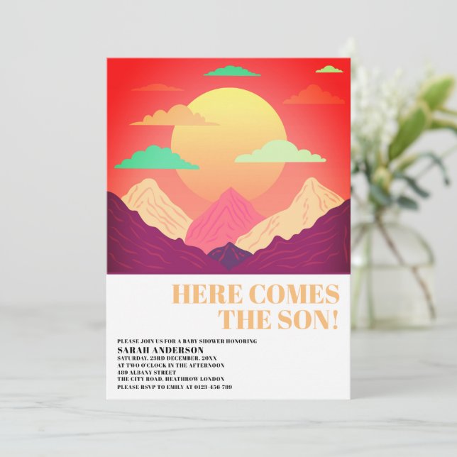 Here Comes The Son Retro Psychedelic Scenery  Invitation (Standing Front)