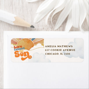 Here Comes The Son Retro Script Boy Baby Shower Return Address Label