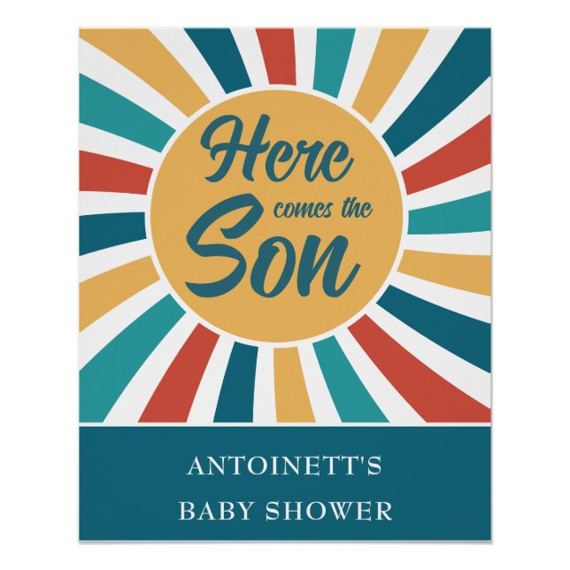 Here Comes the Son Retro Sun Baby Shower Poster (Front)
