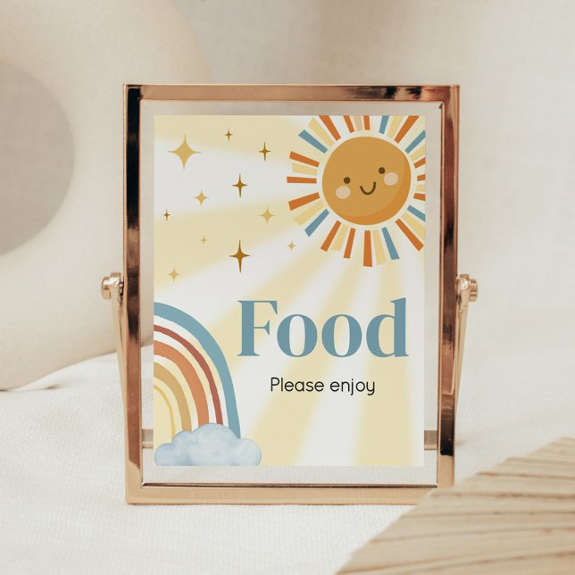 Here Comes the Son Retro Sunshine Baby Shower Food Poster (Retro Here Comes the Son Baby Shower Food Sign)