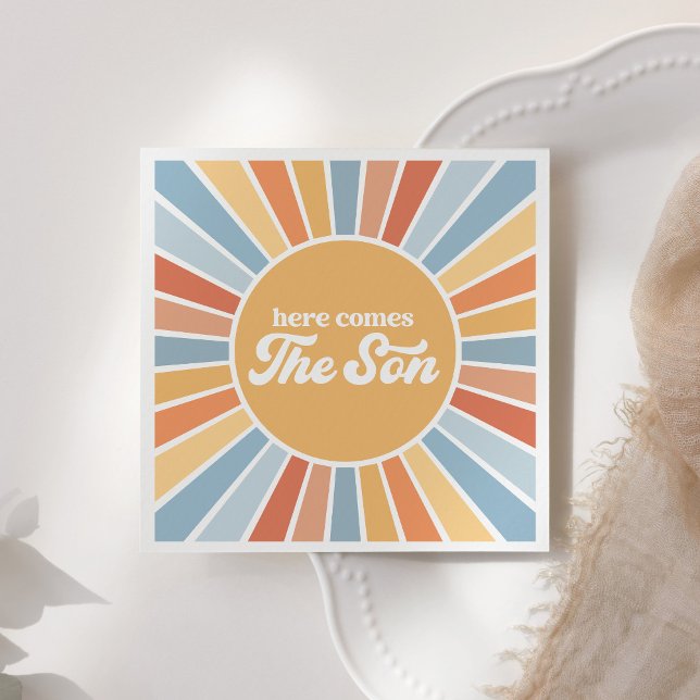 Here Comes the Son Retro Sunshine Boy Baby Shower Napkin (Creator Uploaded)