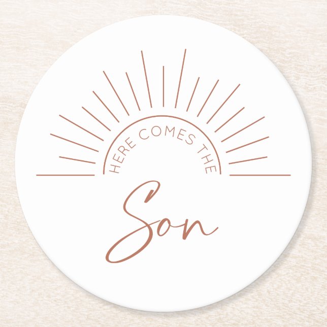 Here Comes The Son Round Paper Coaster (Front)