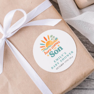 Here Comes The Son Summer Baby Boy Shower Classic Round Sticker