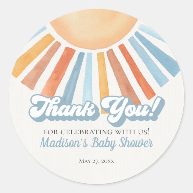 Here Comes the Son Sunshine Baby Shower Favour Classic Round Sticker (Front)