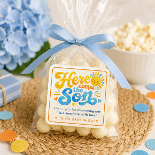 Here Comes the Son Sunshine Baby Shower Favour Square Sticker
