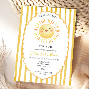 Here Comes The Son Sunshine Baby Shower Invitation