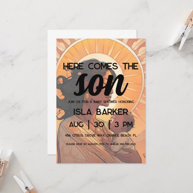 Here comes the son sunshine baby shower invitation (Front/Back In Situ)