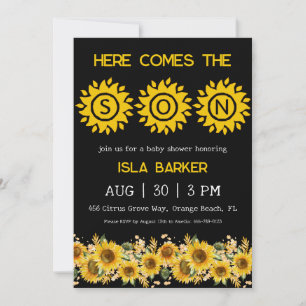 Here comes the son sunshine baby shower invitation