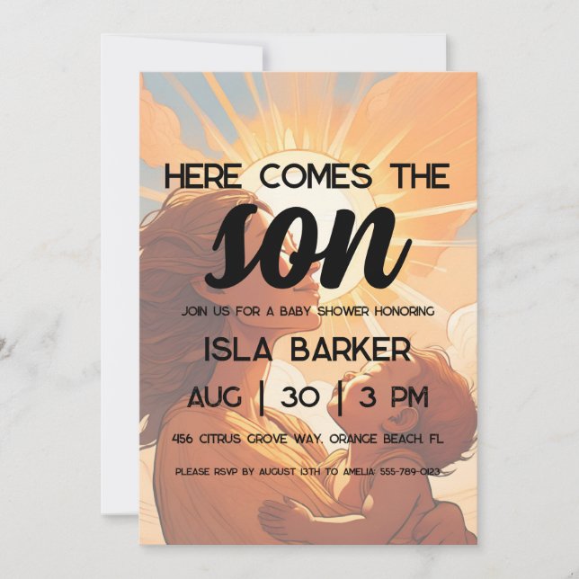 Here comes the son sunshine baby shower invitation (Front)