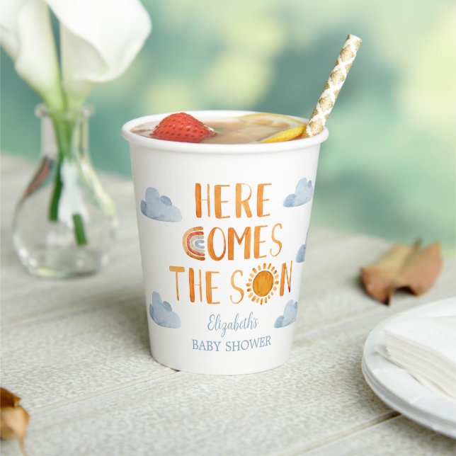 Here Comes The Son Sunshine Baby Shower  Paper Cups (Insitu)