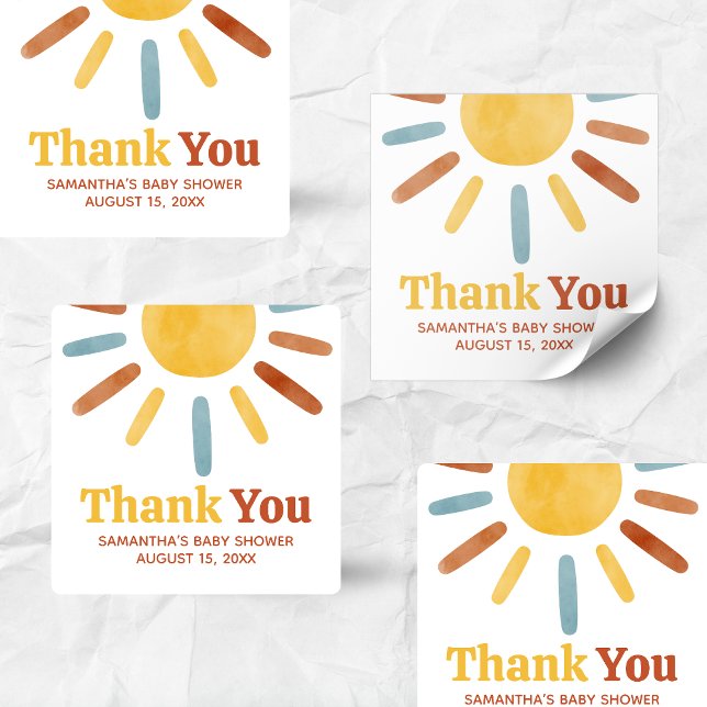 Here comes the Son Sunshine Baby Shower Square Sticker (Here comes the Sun Baby Shower Square Sticker)