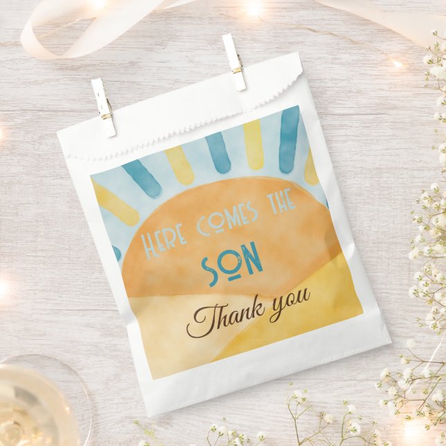 Here Comes the Son Sunshine Blue Ray Baby Shower Favour Bag (Clipped)