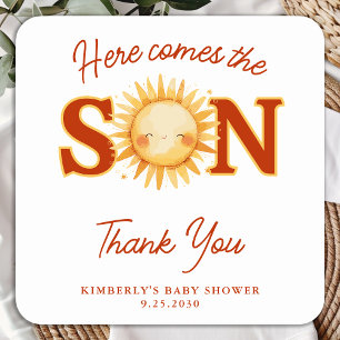 Here Comes The Son Sunshine Boho Cute Baby Shower Square Sticker