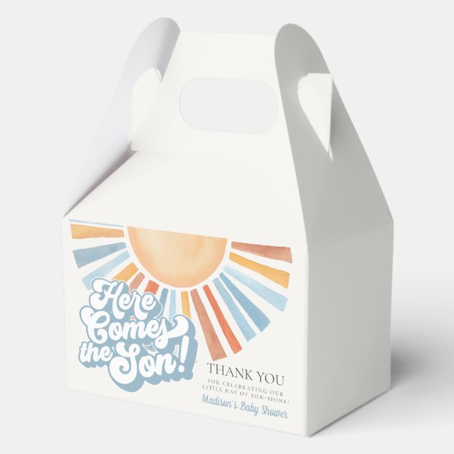 Here Comes the Son Sunshine Boy Baby Shower Favour Box (Front)