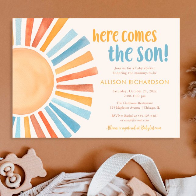 Here comes the son sunshine boy baby shower invitation (Creator Uploaded)