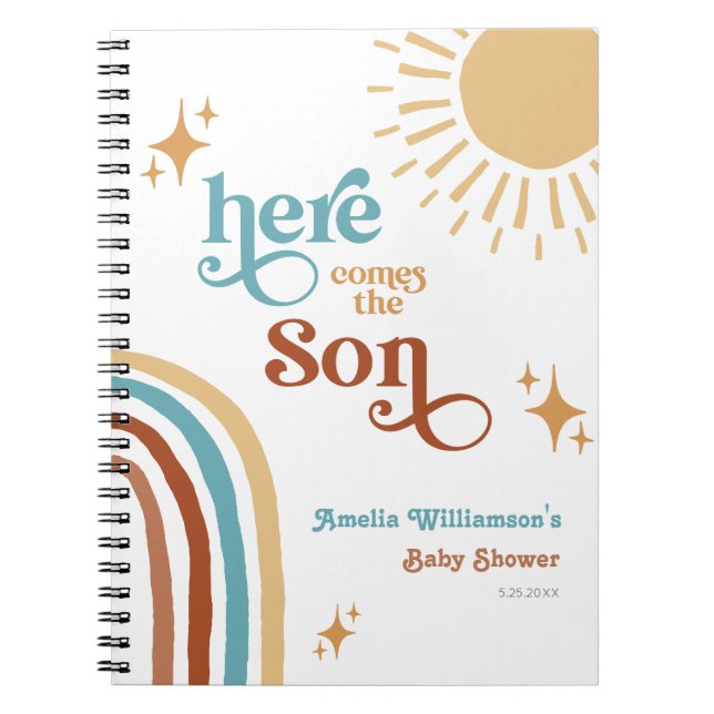 Here Comes the Son Sunshine Boy Baby Shower Notebook (Front)
